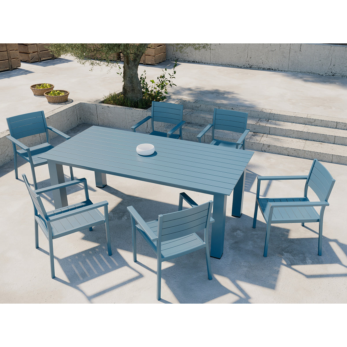 Lote De 6 Sillas De Jardín Apilables De Aluminio Azul - Muebles De Jardín - 57x59x82cm_3