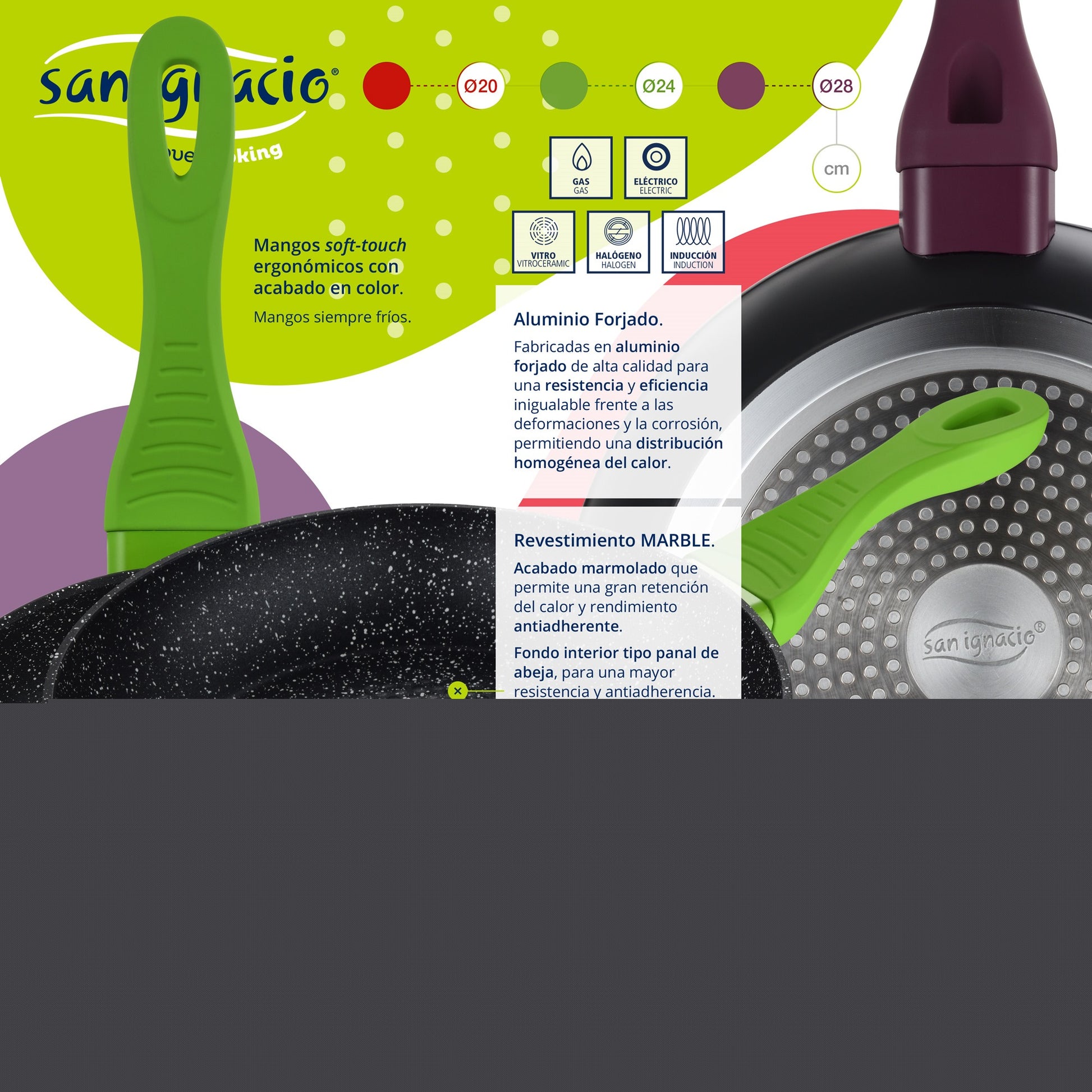 Pack De 3 Sartenes De 20/24/28cm En Aluminio Forjado + Set De 3pc Utensilios De Cocina En Silicona Y Madera_2