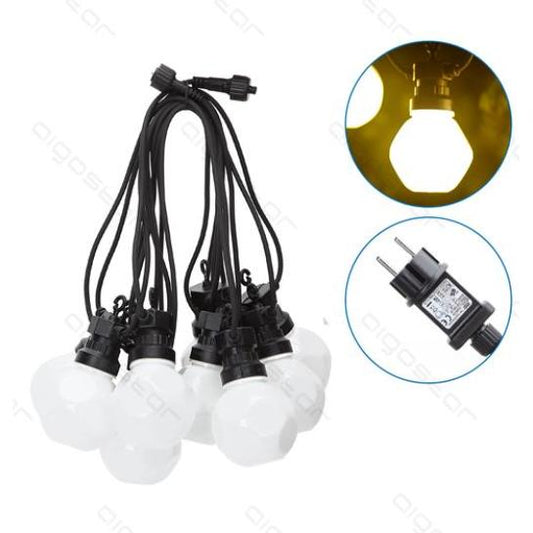 Grinalda LED 10 lâmpadas translúcidas branco quente 8M para interiores e exteriores