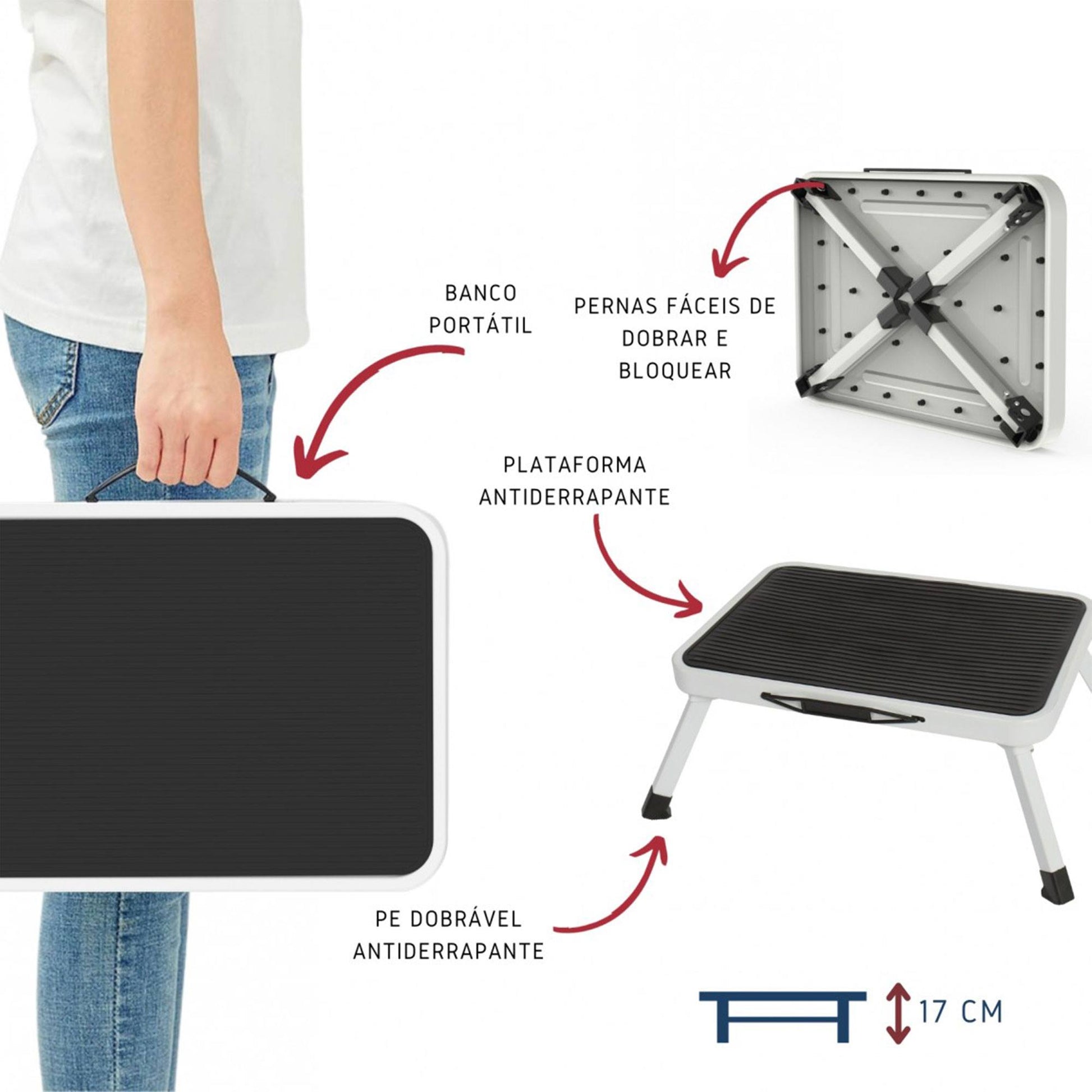 Taburete Plegable Metálico Antideslizante De 1 Escalón Blanco Y Negro_1