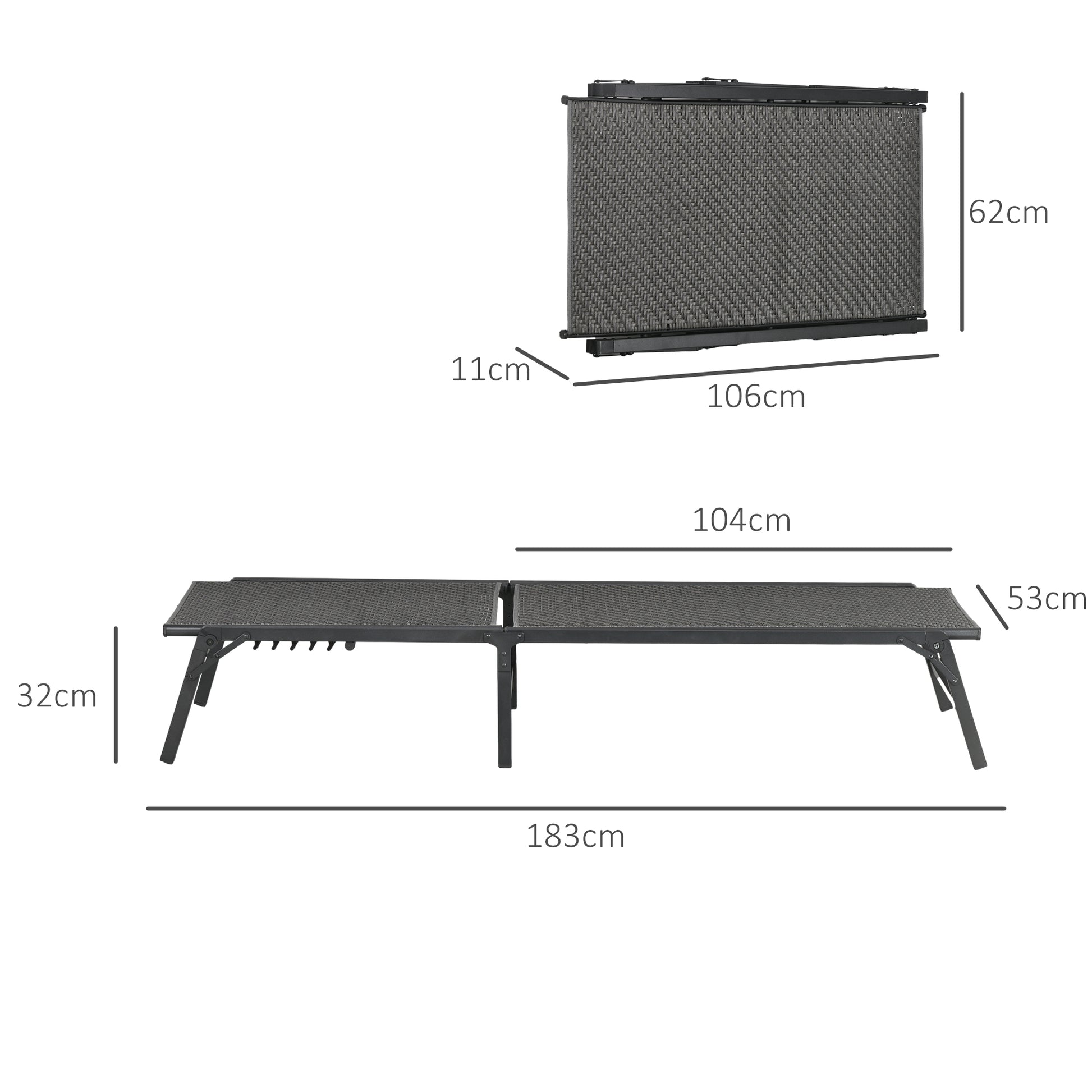 Outsunny Tumbona De Ratán Sintético Plegable Con Respaldo Ajustable Gris Oscuro_2