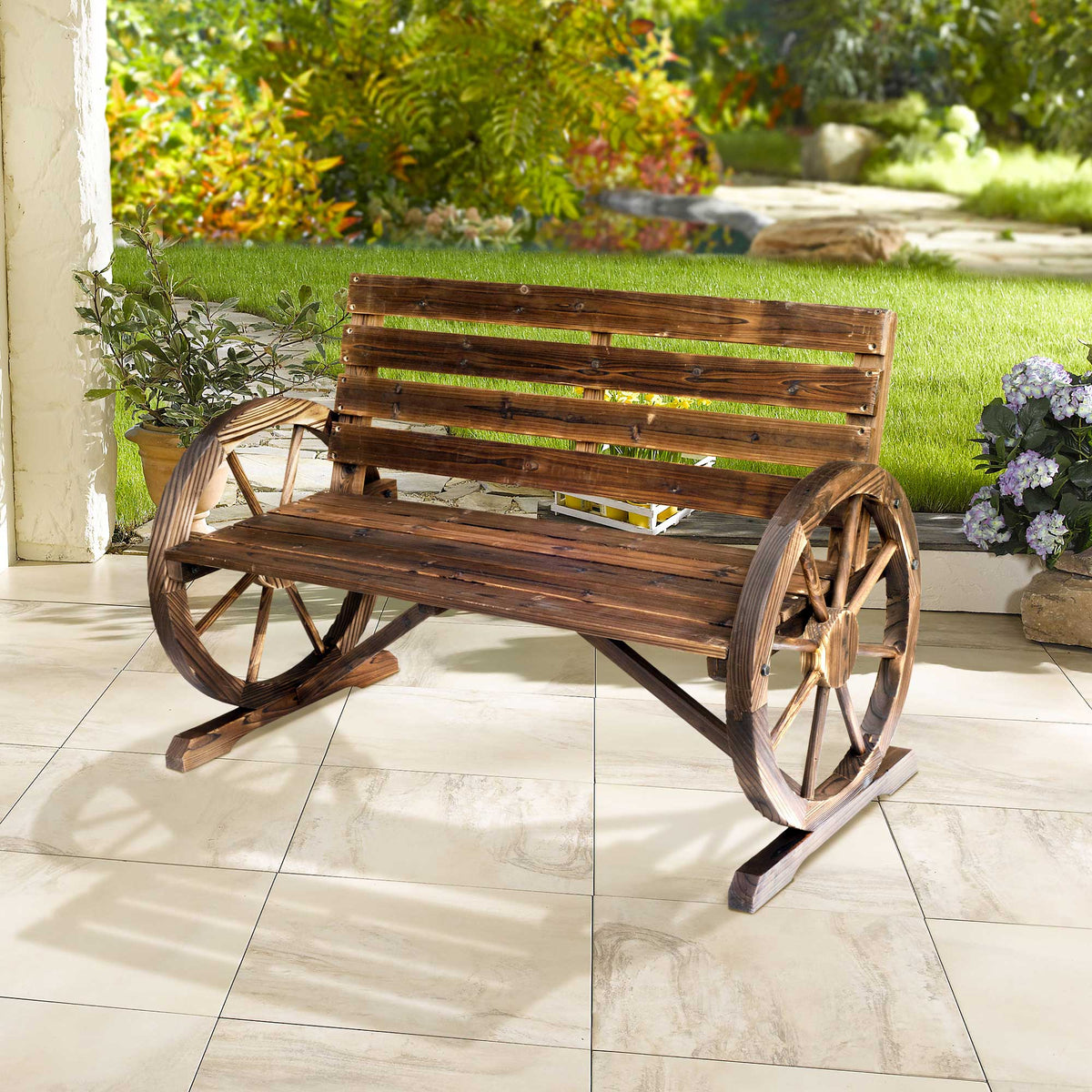 Banco De Jardín Outsunny Madera De Abeto Marrón Rústico 105,5x59x75 Cm_1