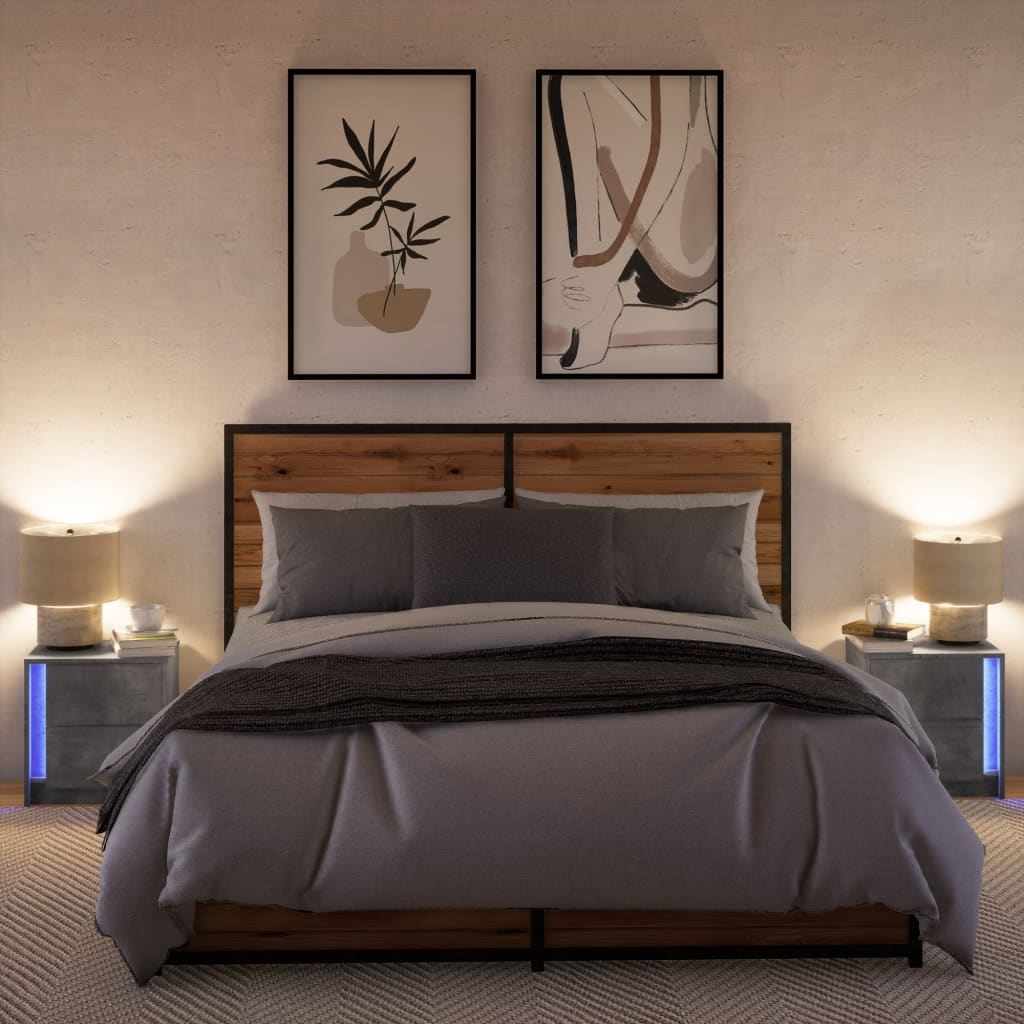 Mesita De Noche Luces Led 2 Uds Madera Ingeniería Gris Hormigón_3