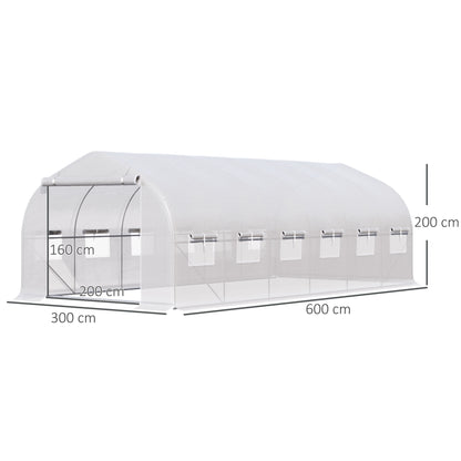 Outsunny Invernadero De Túnel 6x3x2m Con Puerta Y 12 Ventanas Enrollables Blanco_2