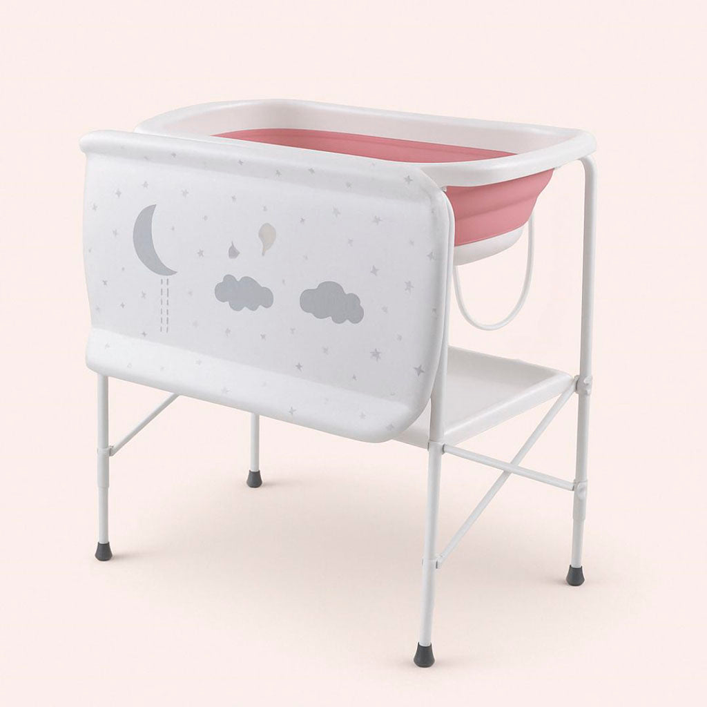 Bathby | Bañera Bebé 5 En 1 Plegable Con Soporte, Cambiador, Bandejas, Desagüe (rosa Standard)_0