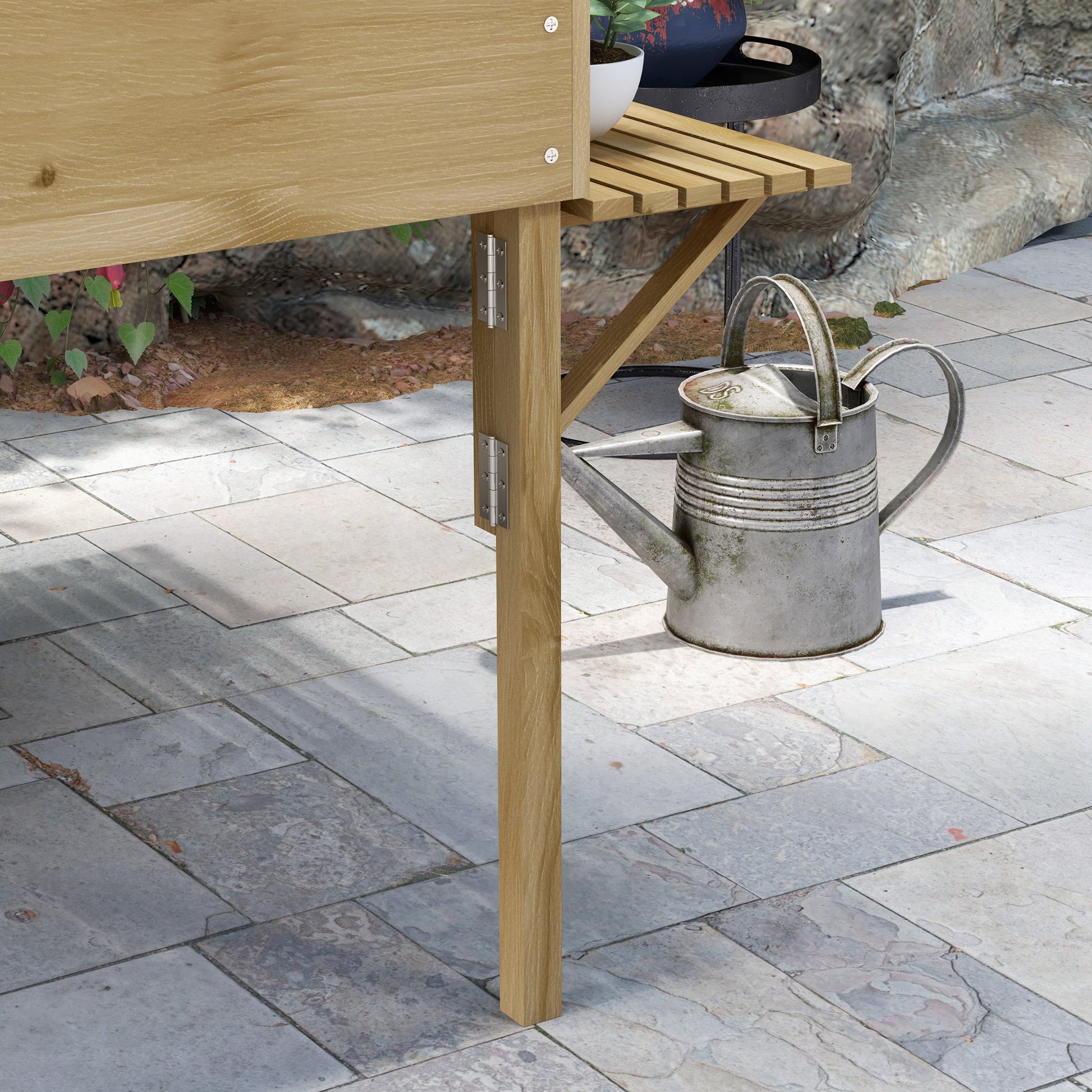 Outsunny Mesa De Cultivo De Madera Con Estantes Plegables 122x91,5x89 Cm Natural_4