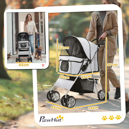 Pawhut Carrito Para Perros Plegable Con Toldo Ajustable 75x45x97 Cm Gris_2