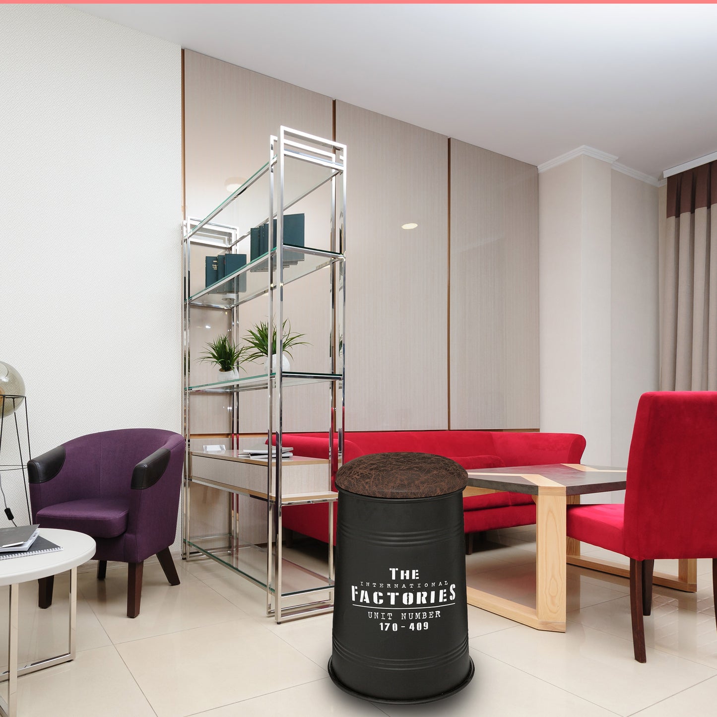 Well Home - Puf Canister joao, Metal Y Madera, Negro_2