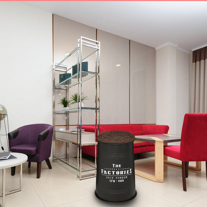 Well Home - Puf Canister joao, Metal Y Madera, Negro_2
