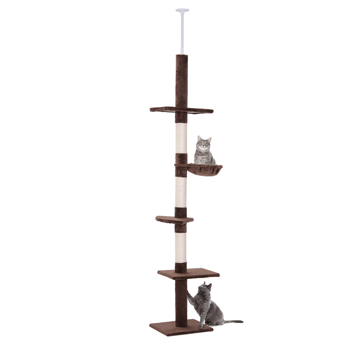 Pawhut Árbol Para Gatos De Suelo A Techo De 230-260 Cm Con Plataformas Marrón_0