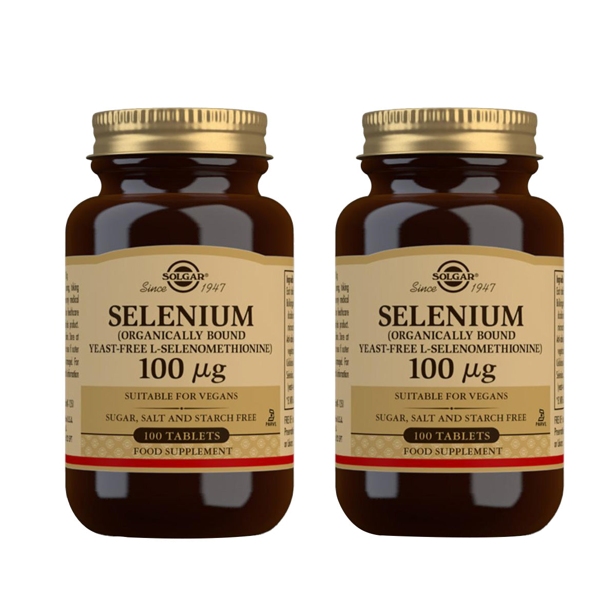 Embalagem 2x Selénio (sem fermento), 100 comprimidos de 100 mg
