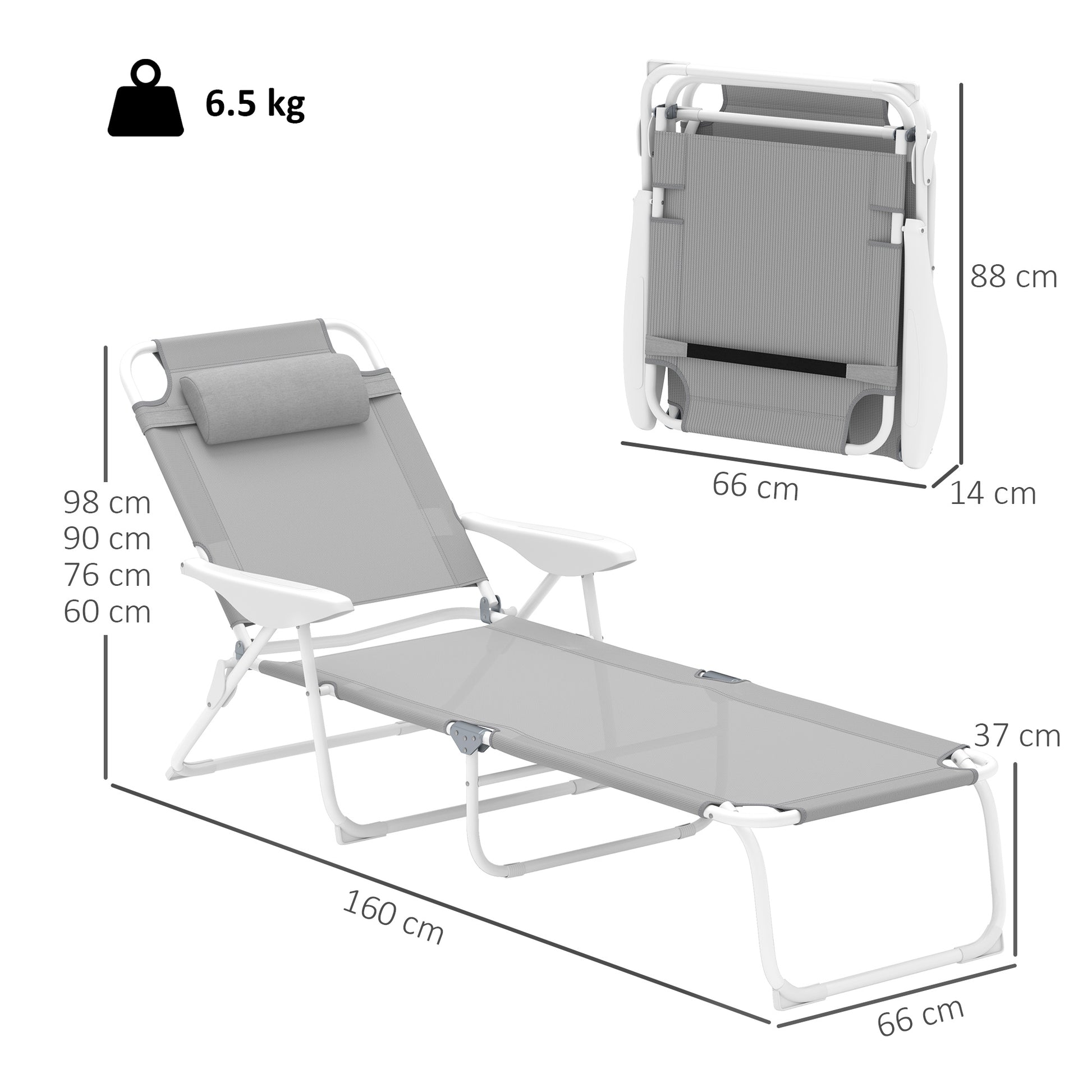 Outsunny Tumbona Plegable De Jardín Exterior Con Respaldo Ajustable Gris_2