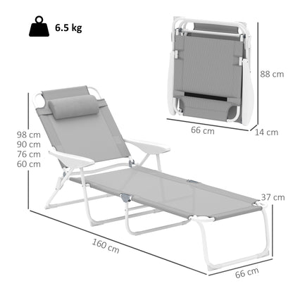 Outsunny Tumbona Plegable De Jardín Exterior Con Respaldo Ajustable Gris_2