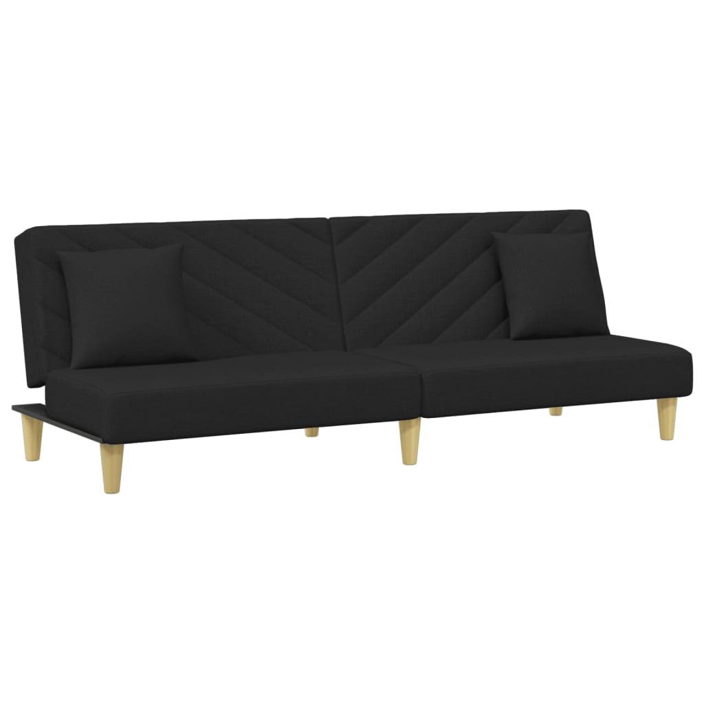 Sofá Cama De 2 Plazas Con Almohadas Y Taburete Tela Negro / Vetonek_1
