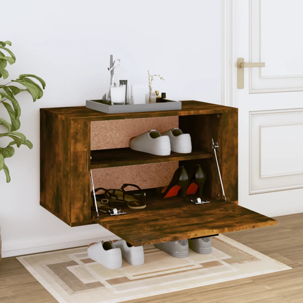 Mueble Zapatero Pared Madera Pino Roble Ahumado 70x35x38 Cm / Vetonek_5