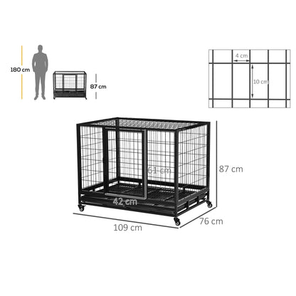 Pawhut Jaula De Metal Para Perros Con Ruedas Y Frenos Bandeja Extraíble 109x76x87cm_2