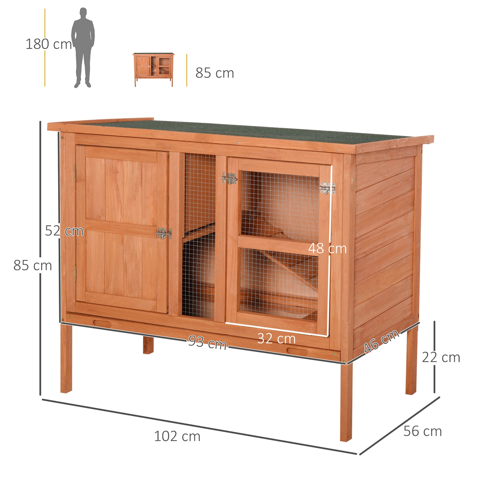 Pawhut Conejera De Exterior Madera 2 Pisos Con Bandeja Extraíble 102x56x85 Cm_2