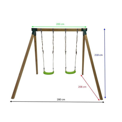 Columpio Doble De Madera Cuadrada Masgames Karai Junior Xl + Asiento Bebe._1