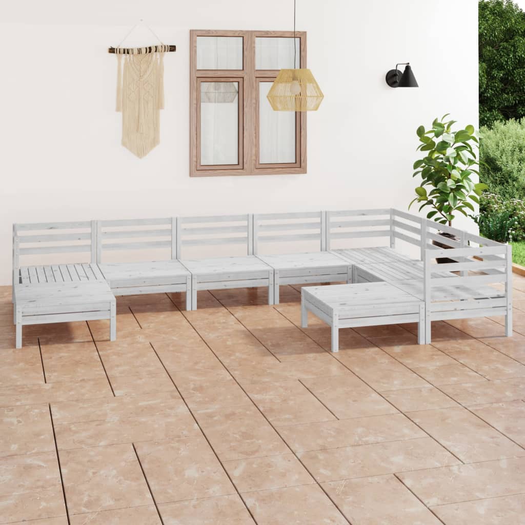 Vidaxl Juego De Muebles De Jardín 9 Piezas Madera Maciza Pino Blanco_1