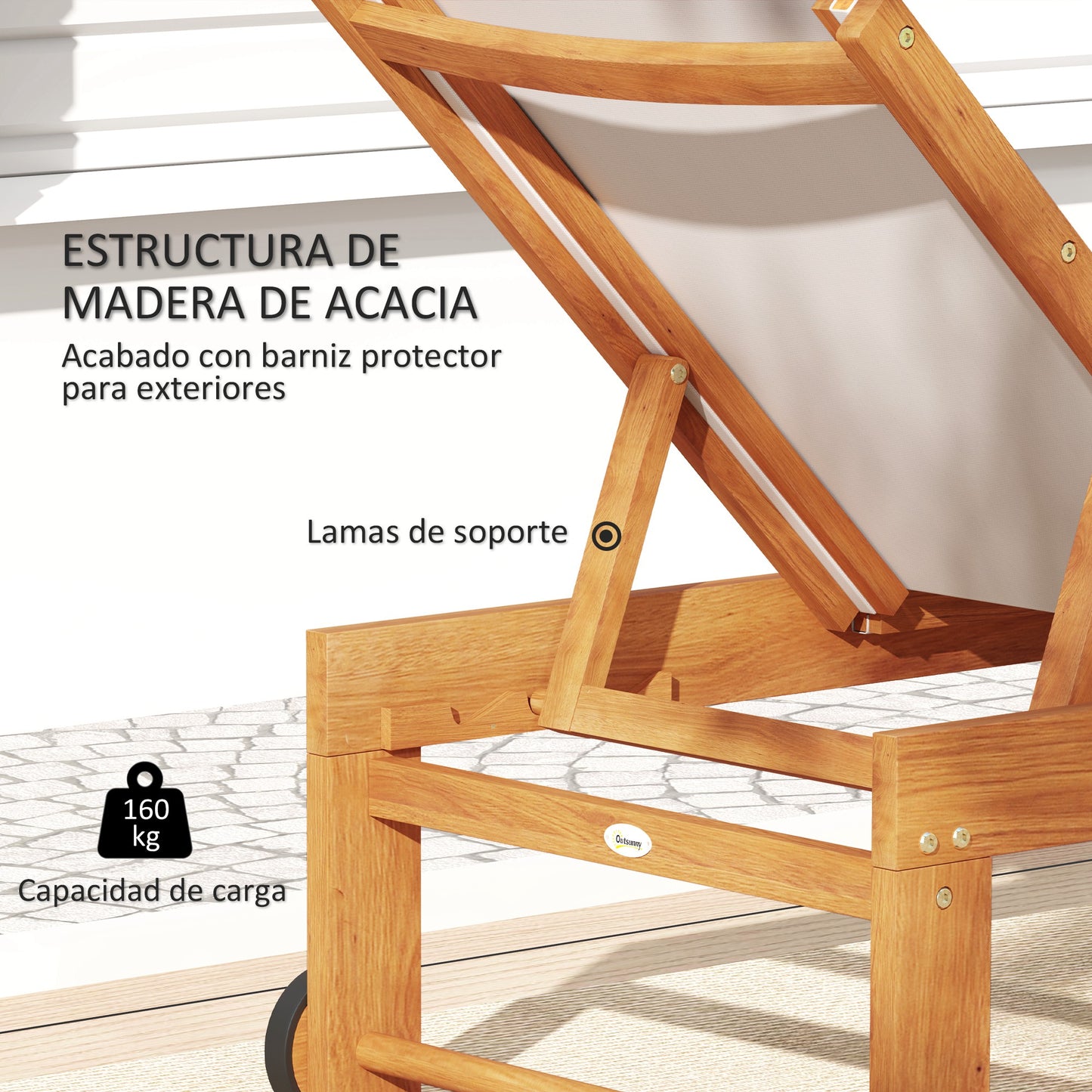 Outsunny Juego De 2 Tumbonas De Madera Con Ruedas Respaldo Ajustable Gris Claro_5