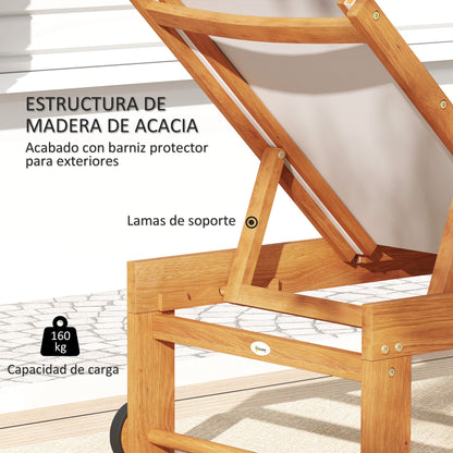 Outsunny Tumbona De Madera De Acacia Con Ruedas Respaldo Ajustable Gris Claro_5