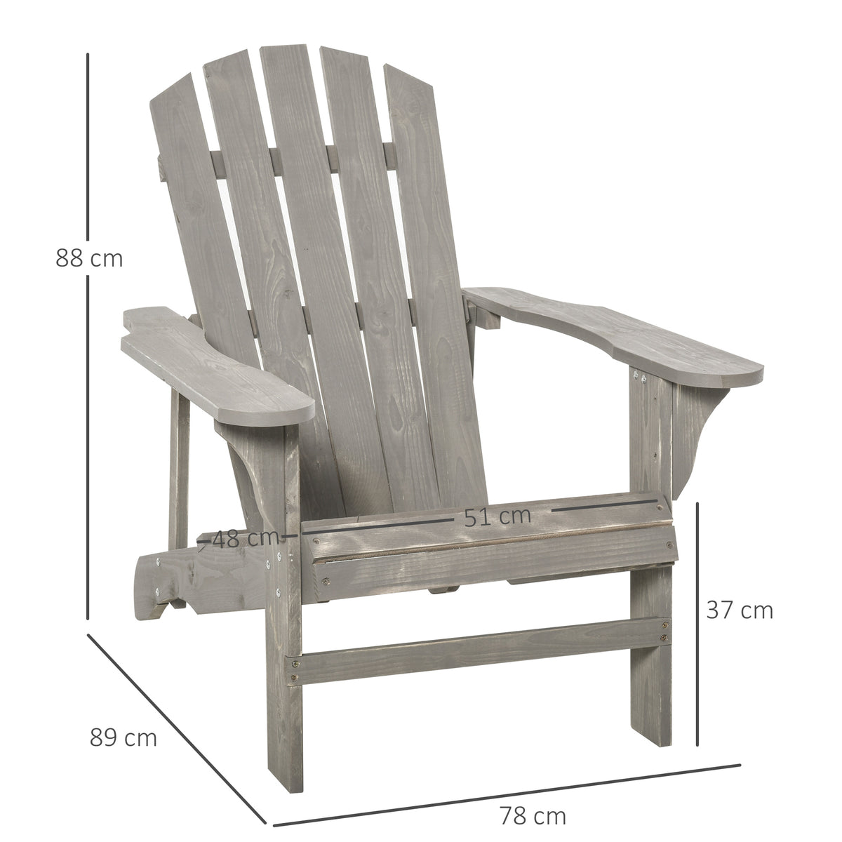Silla Adirondack Outsunny Madera De Abeto Gris Claro 78x89x88 Cm_2