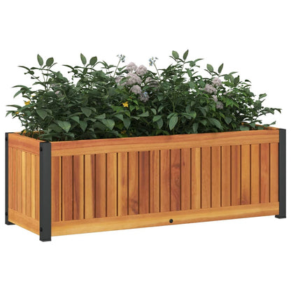 Jardinera De Madera Maciza De Acacia Y Acero 80x30x27,5 Cm_2