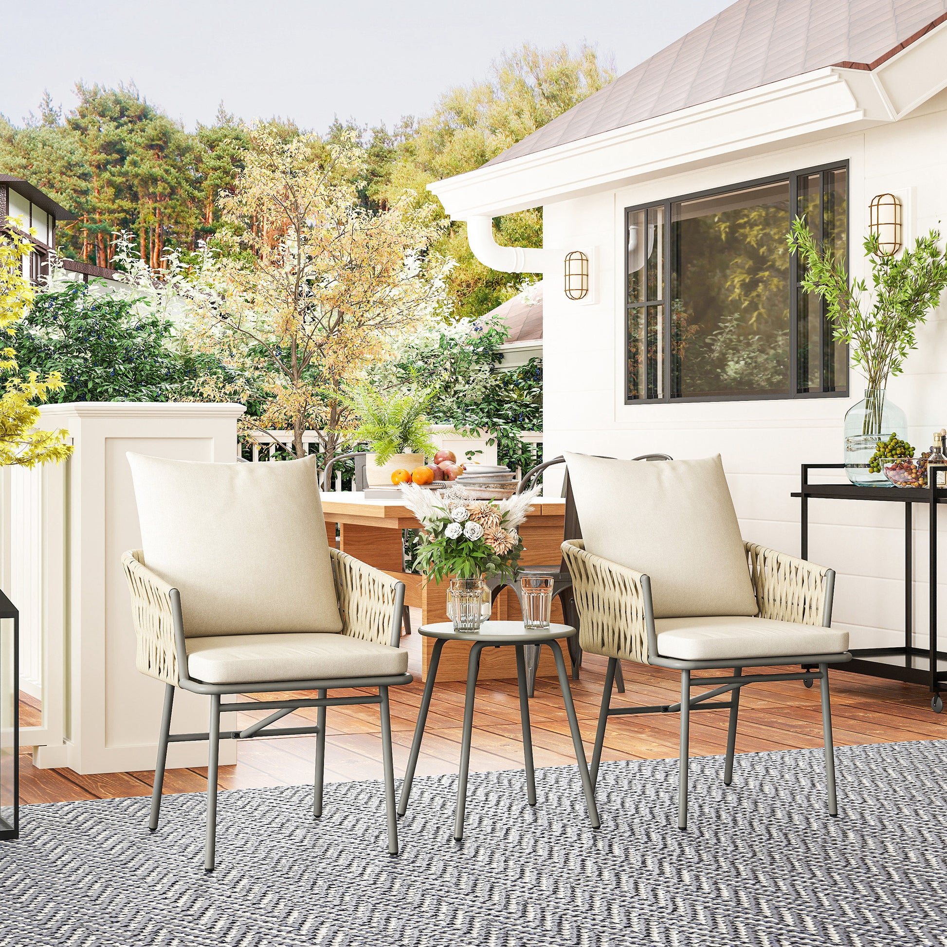Outsunny Muebles De Jardín Con 2 Sillas Con Cojines Lavables Y Mesa Impermeable_4