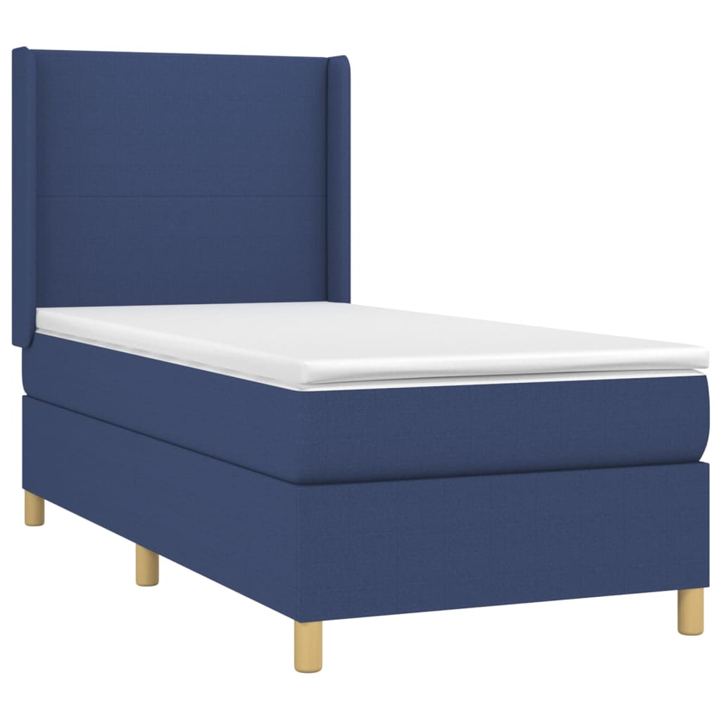 Cama Box Spring Colchón Y Luces Led Tela Azul 90x200 Cm / Vetonek_5