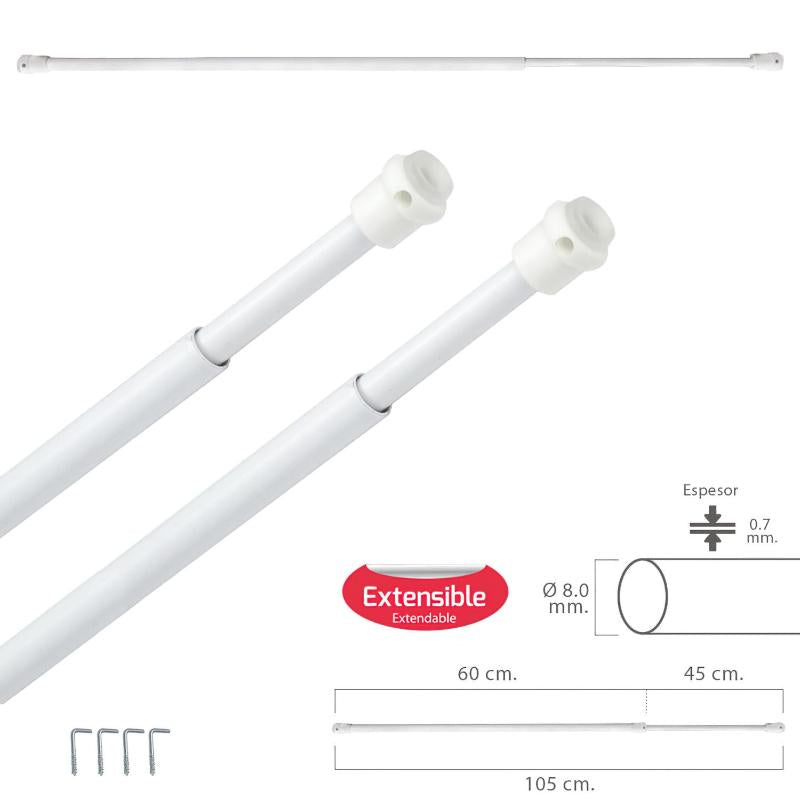 Barra Visillo Extensible 60/105 Cm. Con Muelle Presion, Soportes Y Ventosas (2 Piezas)_0