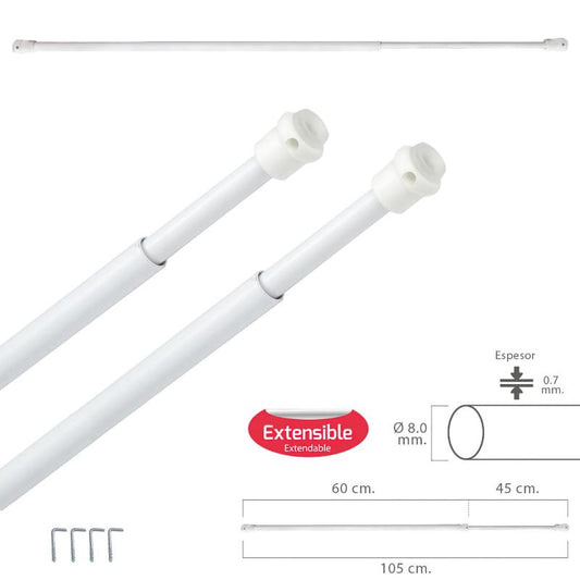 Barra Visillo Extensible 60/105 Cm. Con Muelle Presion, Soportes Y Ventosas (2 Piezas)_0