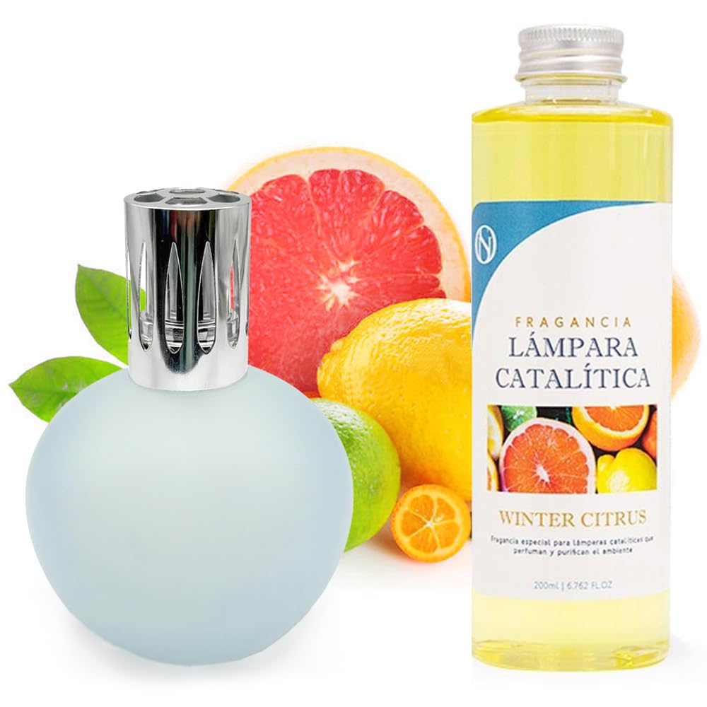 Lámpara Catalítica Azul Grisáceo Mate + Aroma Winter Citrus 500ml - Elimina Olores, Perfuma Y Mejora La Calidad Del Aire_0