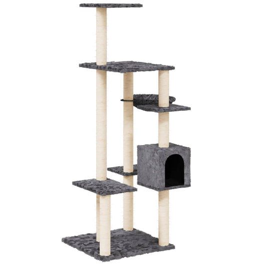 Rascador Para Gatos Con Postes De Sisal Gris Oscuro 142 Cm_0