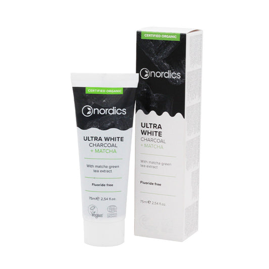 Pasta de dentes Ultra White Carbon e Matcha sem flúor, NORDICS, 75ml