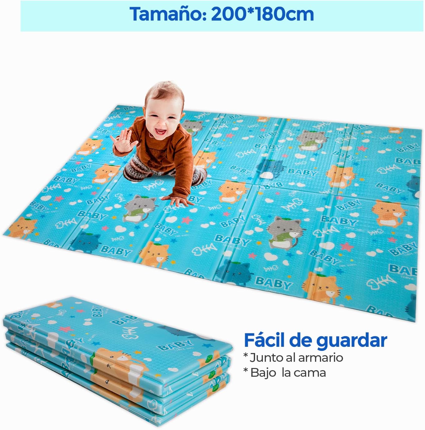 Alfombra Bebe, 1.5cm Grosor, Diseño Infantil, 200 X 180 Cm, Acolchada De Xpe, Reversible_3