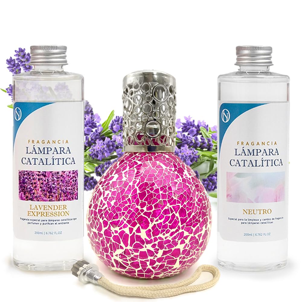 Pack Lámpara Catalítica Mosaico Fucsia + Fragancia Lavenr Expression 200ml + Limpiador Neutro 200ml + Mecha Repuesto_0