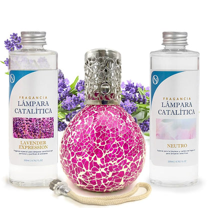 Pack Lámpara Catalítica Mosaico Fucsia + Fragancia Lavenr Expression 200ml + Limpiador Neutro 200ml + Mecha Repuesto_0