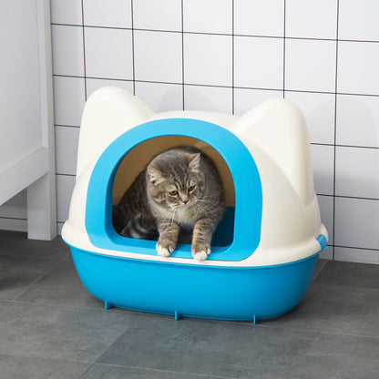 Pawhut Arenero Gatos Con Orificio De Entrada Y Pala 59x42,5x47 Cm Blanco Y Azul_1
