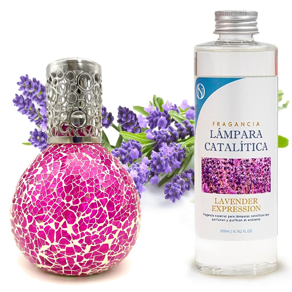 Lámpara Catalítica Mosaico Fucsia + Fragancia Lavender Expression 200 Ml - Elimina Malos Olores, Impurezas Y Perfuma_0
