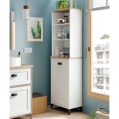 Columna De Baño, Mueble Auxiliar, Armario Alto Estilo Vintage 168x46,5x31 Cm Espacio Almacenaje, Briebe, Eterna, Blanco_1