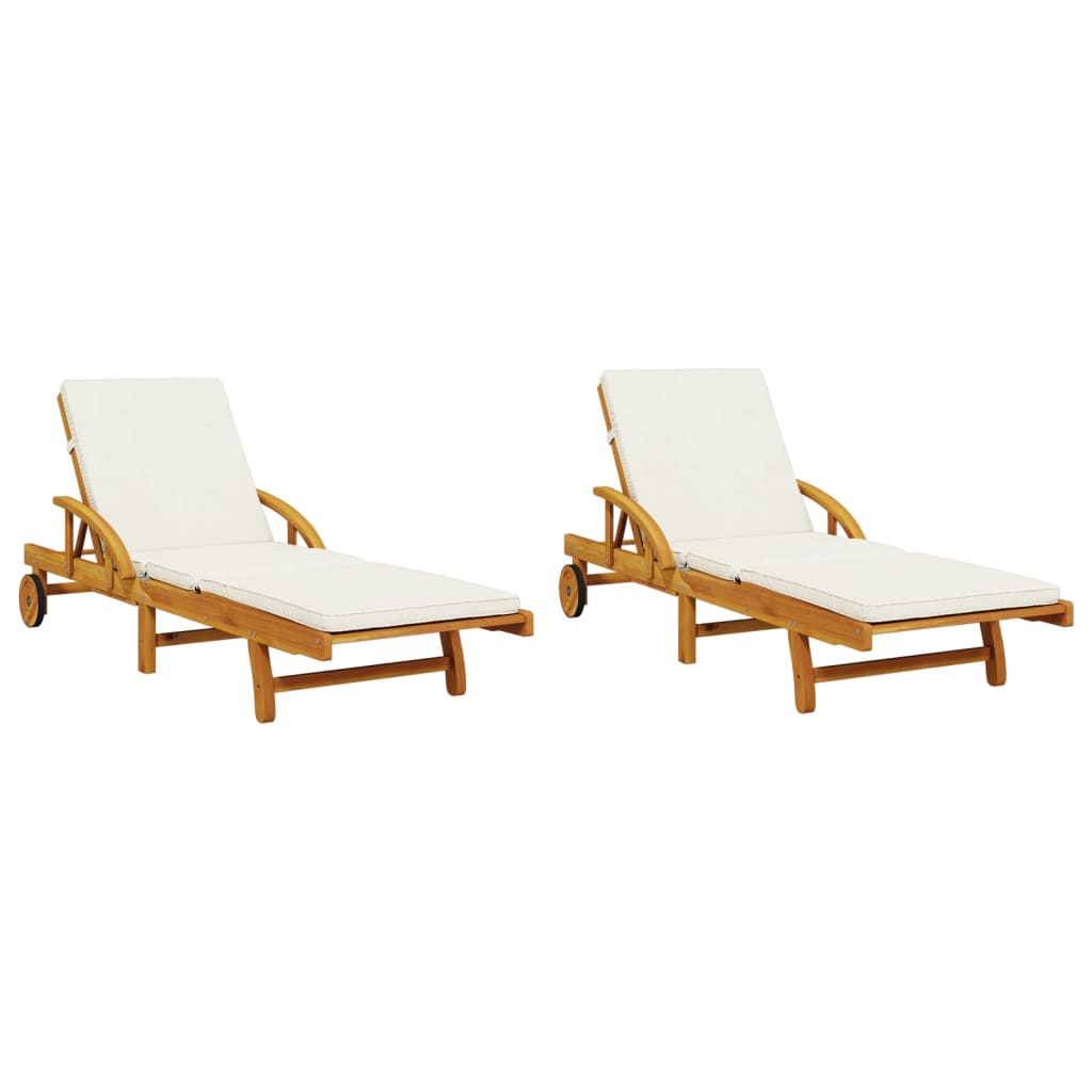 Tumbonas Con Cojines 2 Uds Madera Maciza De Acacia 200x68x83 Cm / Vetonek_0