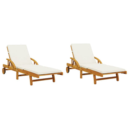 Tumbonas Con Cojines 2 Uds Madera Maciza De Acacia 200x68x83 Cm / Vetonek_0