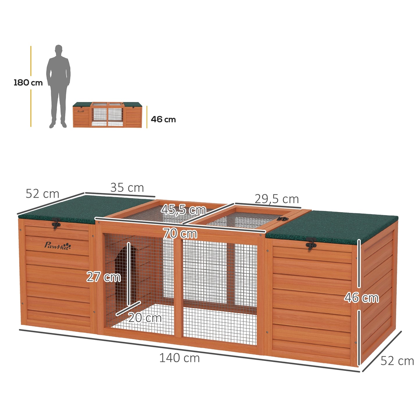 Pawhut Conejera De Madera Con 2 Nidos 1 Puerta Superior 140x52x46 Cm Natural_2