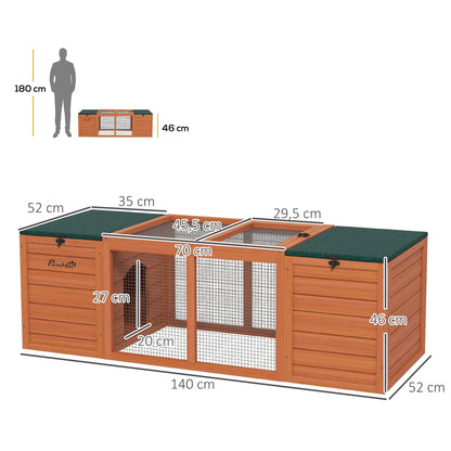 Pawhut Conejera De Madera Con 2 Nidos 1 Puerta Superior 140x52x46 Cm Natural_2