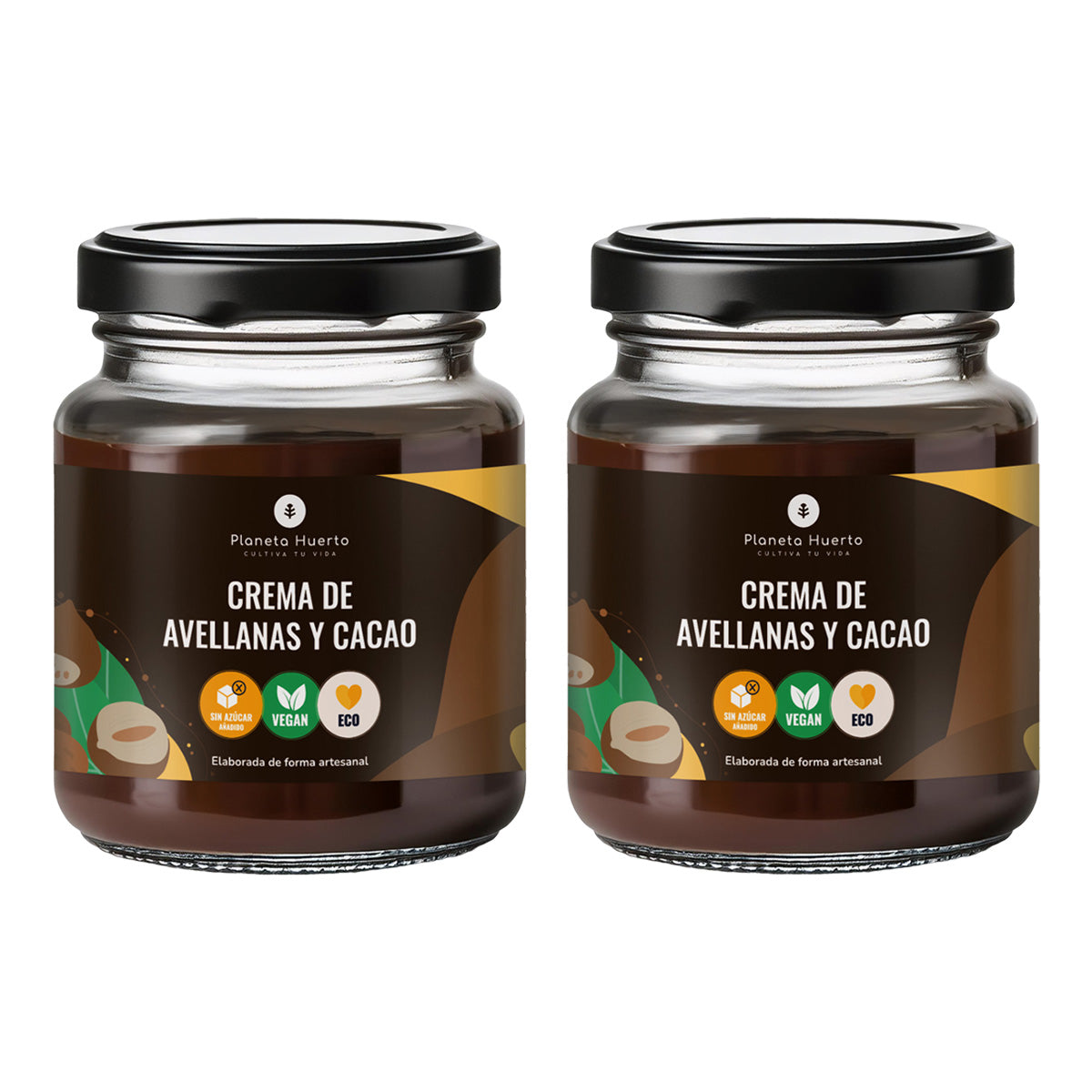 Embalagem de 2 Creme de avelã e cacau sem adição de açúcares ECO Planeta Huerto 230 g