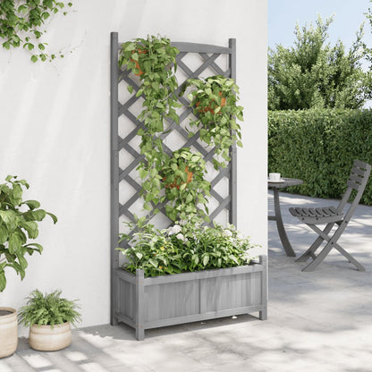 Jardinera Con Enrejado Gris 75x35x150 Cm Madera Maciza De Abeto_2