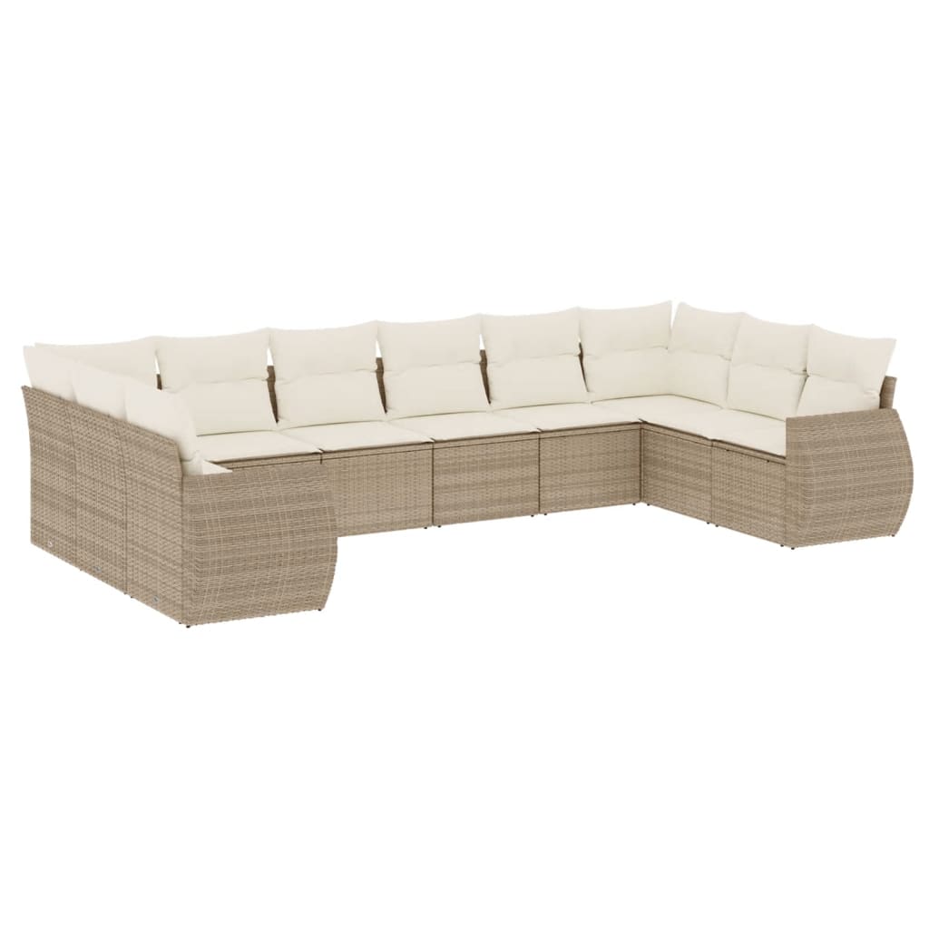 Juego De Sofás Jardín Con Cojines Beige 10 Pzas Ratán Sintético / Vetonek_1