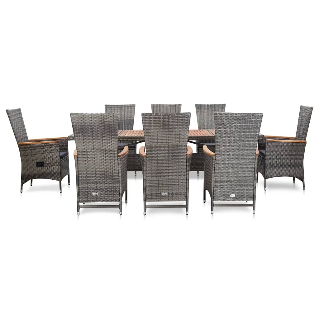 Vidaxl Set De Comedor De Jardín 9 Pzas Y Cojines Ratán Sintético Gris_1