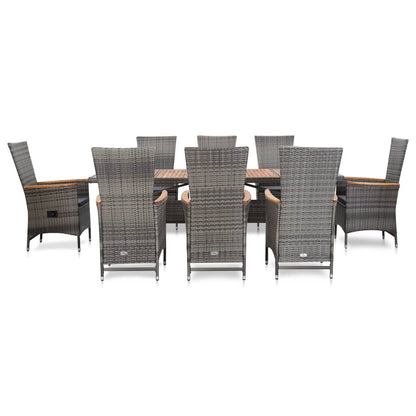 Vidaxl Set De Comedor De Jardín 9 Pzas Y Cojines Ratán Sintético Gris_1