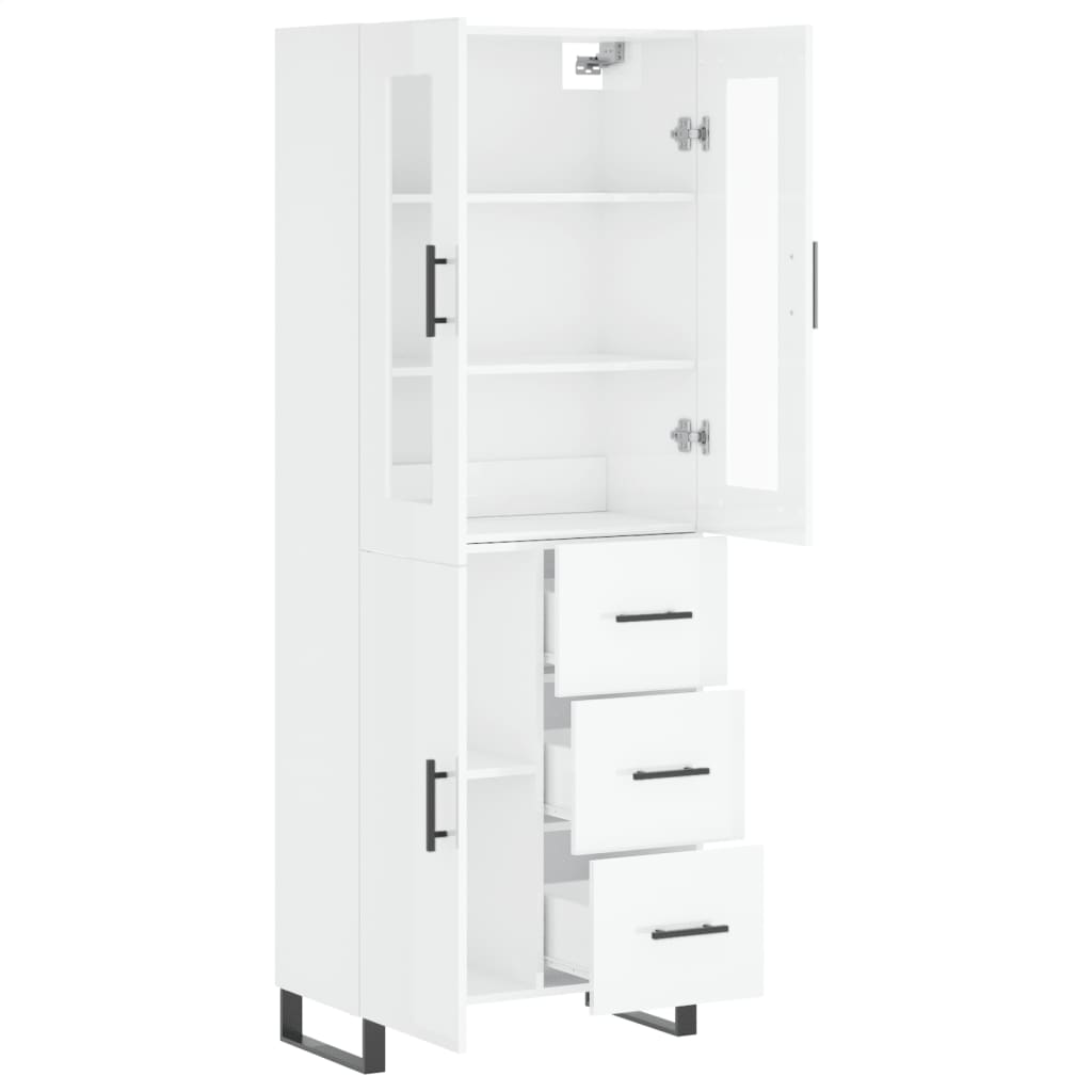 Aparador Alto Madera Contrachapada Blanco Brillo 69,5x34x180 Cm_3